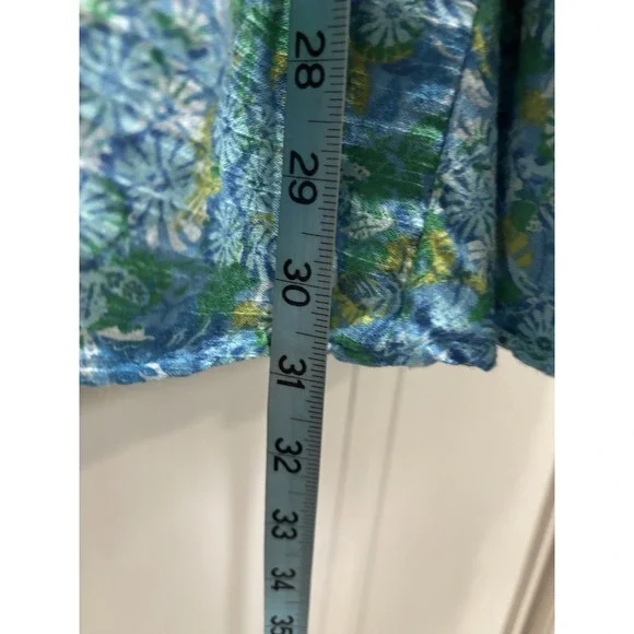 American Eagle Teal/Yellow Floral Sundress Size L Smocked Body Ruffle Straps - Picture 4 of 8